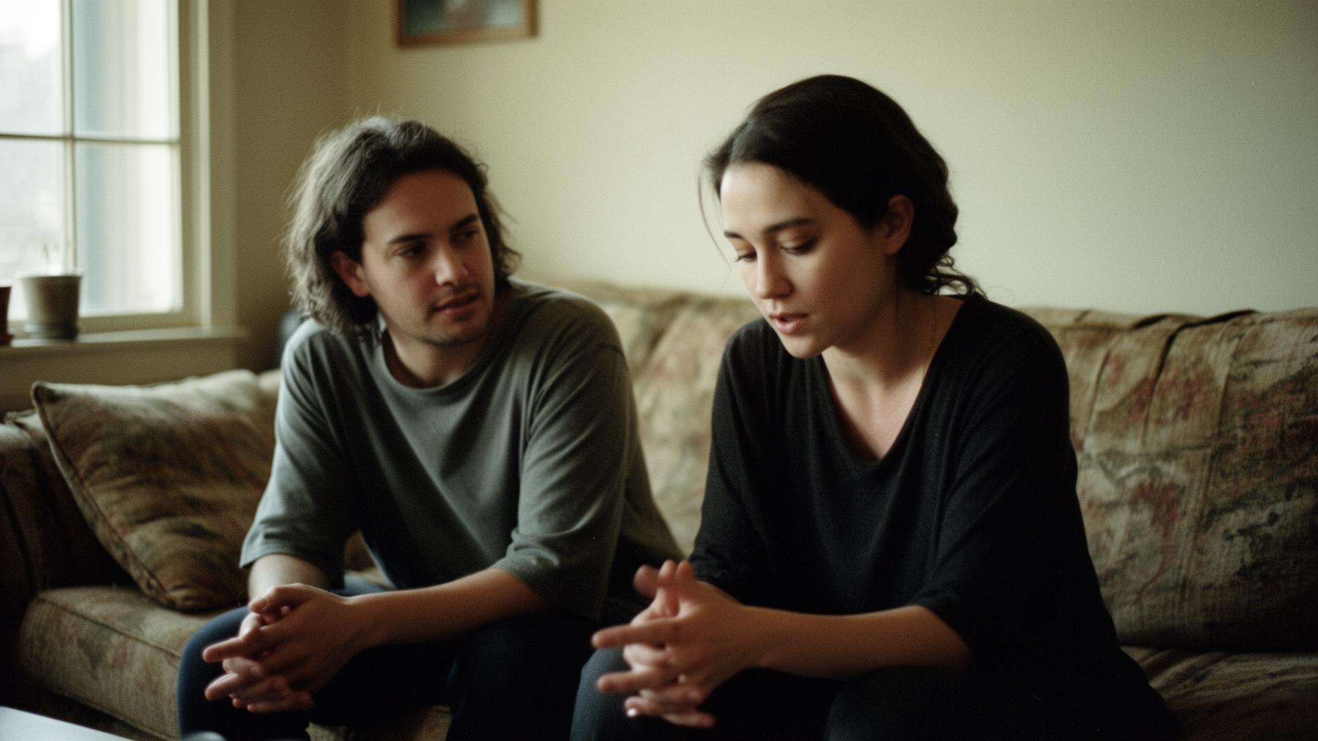 Two people having a calm, supportive conversation